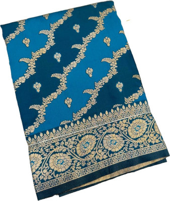 MOON VOGUE Self Design Banarasi Silk Blend Saree(Light Blue)