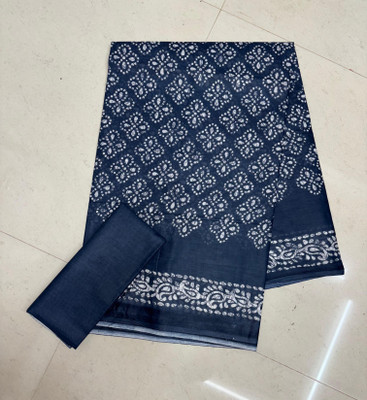 RAVI JANKI Printed Hand Batik Pure Cotton Saree(Grey)