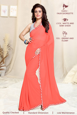 MIRCHI FASHION Solid/Plain Bollywood Georgette Saree(Orange)