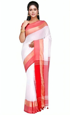 RM CREATION Woven Handloom Handloom Cotton Blend Saree(White)