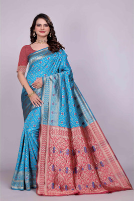 VKARAN Woven Kanjivaram Silk Blend Saree(Light Blue)