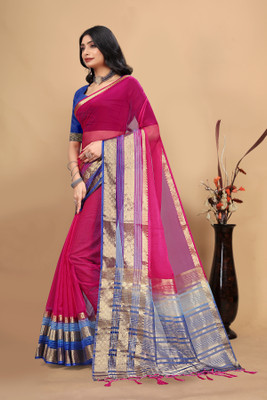 Aarunika MT Solid/Plain Bollywood Organza Saree(Pink)
