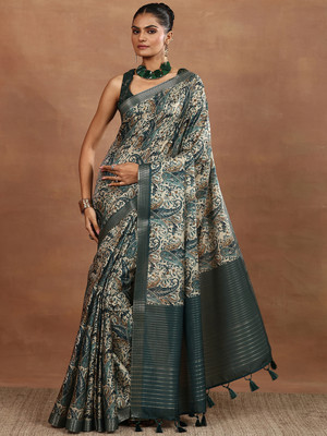 LIBAS Printed Daily Wear Silk Blend Saree(Blue)