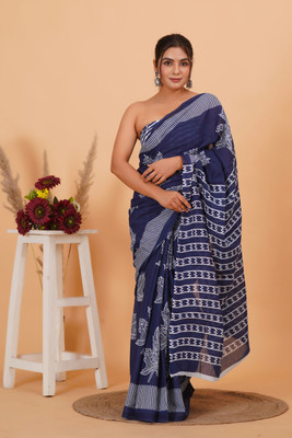 MANIHARI Printed Daily Wear Pure Cotton Saree(Blue)