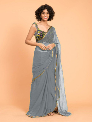 Sareez House Solid/Plain Daily Wear Georgette Saree(Grey)