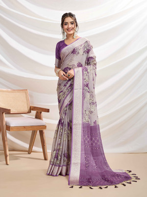 Tasrika Floral Print, Printed Bollywood Chiffon Saree(Purple)