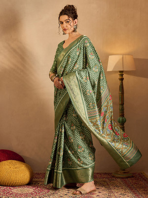 Sareemall Printed Madurai Silk Blend Saree(Light Green)