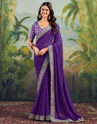 AAI LAXMI CREATION Embroidered Bandhani Georgette Saree(Purple)