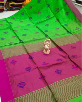 maa agameswari Woven Handloom Tissue Saree(Green, Pink)