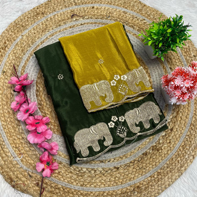 shrijamyaham Self Design Bollywood Chiffon Saree(Green)