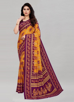 Panchvati NX Printed Daily Wear Georgette Saree(Yellow, Purple)
