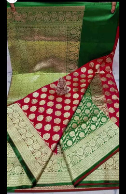 HouseOfCommon Printed Banarasi Silk Blend Saree(Green, Pink)