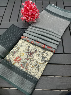 Mervadiya Self Design Kanjivaram Pure Cotton, Cotton Linen Saree(Grey)