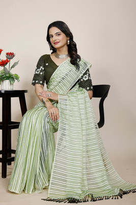 SAADHYA CREATION Embroidered, Solid/Plain Bollywood Chiffon Saree(Light Green)