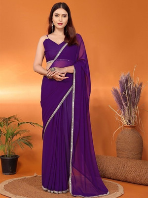 Tradivibe Solid/Plain Bollywood Georgette Saree(Purple)