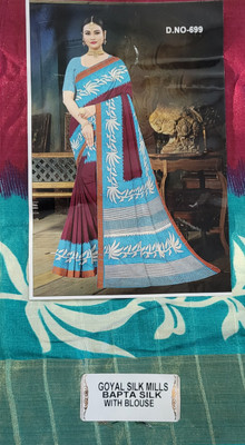 Lipi shops Floral Print Assam Silk Tussar Silk Saree(Light Green)