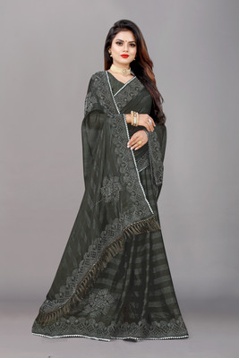LAKHADATARI PRINTS Printed, Embroidered Bollywood Georgette Saree(Green)