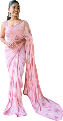 Akhilam Embellished Bollywood Georgette Saree(Pink)
