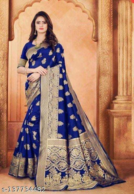 shivay creation Woven Banarasi Jacquard Saree(Blue)