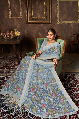 nirmal creation Printed Daily Wear Linen Saree(Multicolor)