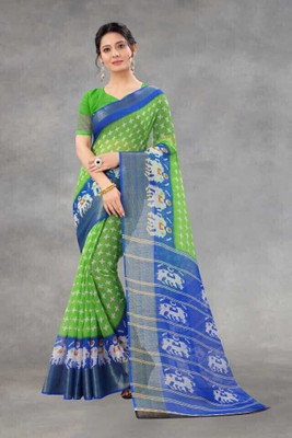 HouseOfCommon Printed Bandhani Crepe Saree(Green)