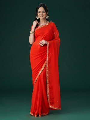 KASEE Embroidered Bollywood Georgette Saree(Orange)