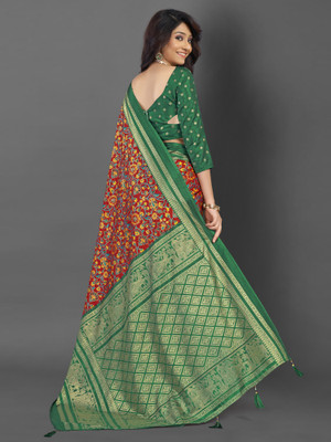 Divastri Printed Pochampally Cotton Blend Saree(Red)