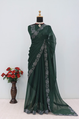 EthnicAura Embellished Bollywood Organza Saree(Green)