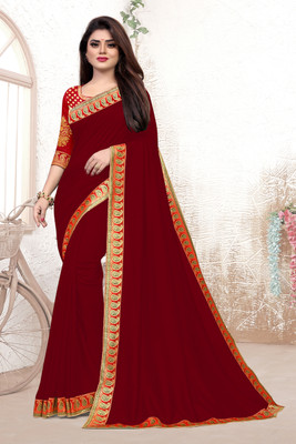 SAMRUDDHI TRENDZ Solid/Plain Bollywood Silk Blend Saree(Maroon)