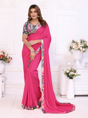 NESHVI ENTERPRISE Solid/Plain Bollywood Polyester Saree(Pink)