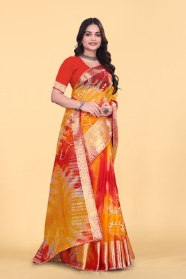 Aarunika fashion Solid/Plain Bollywood Organza Saree(Red)
