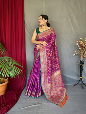 SGF11 Self Design Handloom Pure Silk Saree(Purple)