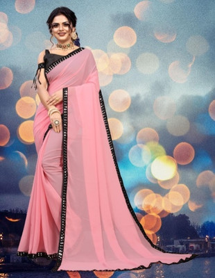 NESHVI ENTERPRISE Solid/Plain Bollywood Georgette Saree(Pink)