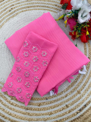 ZENFAB THREADS Embroidered Bollywood Georgette Saree(Pink)
