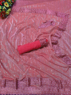Snehdeep Embellished Bollywood Lycra Blend Saree(Pink)