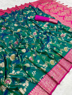 Sindharat Fashion Printed Banarasi Cotton Silk Saree(Green)