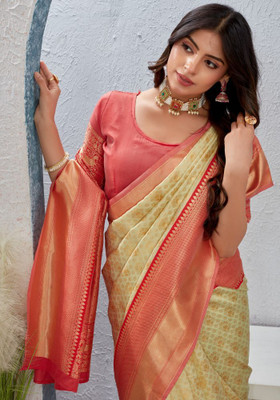 parthfabric Woven Banarasi Art Silk, Jacquard Saree(Red)