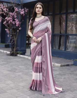 Divastri Striped, Woven Bollywood Georgette Saree(Purple, Pink)