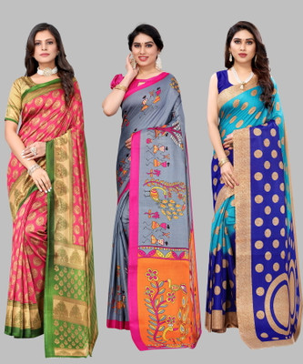 YASHIKA Printed Bollywood Art Silk Saree(Pack of 3, Pink)