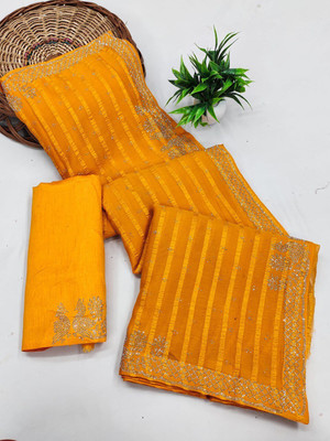 PARMMRAA DESIGNER Self Design Handloom Georgette Saree(Yellow)