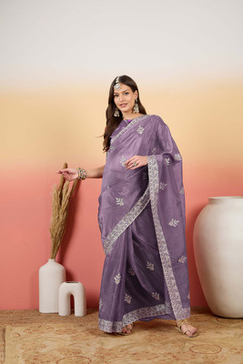 ShopGlobal Embroidered Banarasi Pure Silk Saree(Purple)