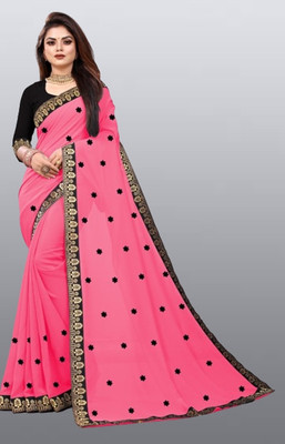 Jevlan Printed Bollywood Georgette Saree(Pink)