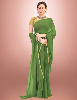 V And V Shop Solid/Plain Kanjivaram Jacquard, Cotton Silk Saree(Light Green)