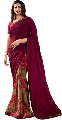 ROOP SUNDARI SAREES Self Design, Floral Print, Printed Bollywood Georgette Saree(Maroon)