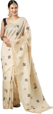 Akhilam Embroidered Banarasi Silk Blend Saree(Cream)