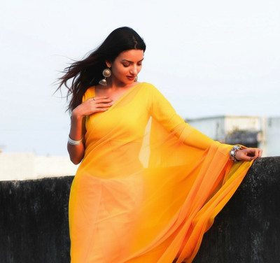 Moda Rapido Solid/Plain, Dyed Bollywood Georgette Saree(Yellow)