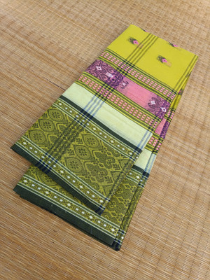 KhayaFashion Woven Tant Pure Cotton Saree(Light Green)