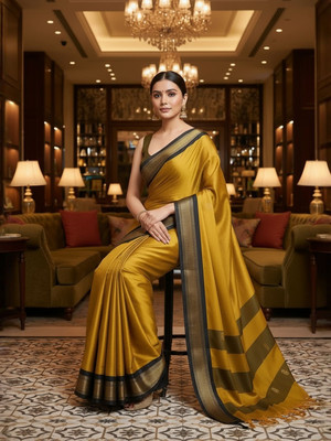 ASCREATIONOO Woven, Self Design, Temple Border Kanjivaram Cotton Silk Saree(Multicolor)