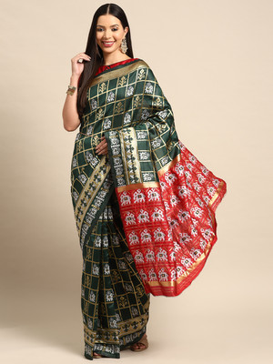 Arriva Fab Woven Patola Cotton Silk Saree(Green)