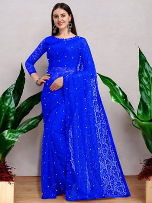 Nexafashion Self Design Bollywood Net Saree(Blue)